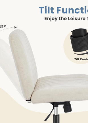 DUMOS Criss Cross Chair Legged Office Wide Comfy Desk Seat, No Wheels Armless Computer Task Seating, Swivel Comfy Vanity Fabric Modern Home Height Adjustable
