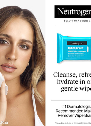 Neutrogena Hydro Boost Ultra-Soft Micellar Cleansing Wipes with Hyaluronic Acid, Hydrating Makeup Remover Wipes Remove Dirt & Waterproof Makeup, Hypoallergenic, Plant-Based Cloth, 2 x 25 ct