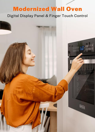Empava Built-In Electric Single Wall Oven 24 inch Convection and Rotisserie | 10 Cooking Modes, Screen Touch Control, Black Glass Door