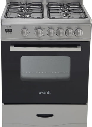 Avanti Compact Gas Range Oven 24-Inch with 4 Sealed Burners Automatic Electronic Ignition Large 2.6 cu.ft. Oven Storage Drawer Glass Door and Oven Light, in Stainless Steel