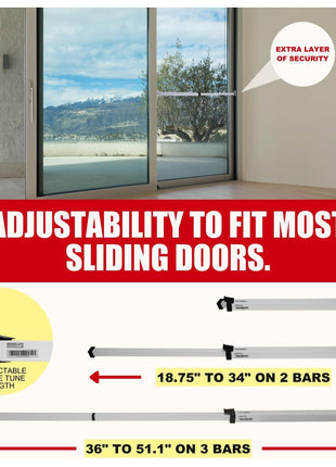 SECURITYMAN Sliding Door Security Bar-Child Proof Sliding Door Lock Bar with Anti Lift Lock - Fits Most Doors & Windows - Adjustable Patio Door Security Bar (18.75 inch- 51.1 inch) - White