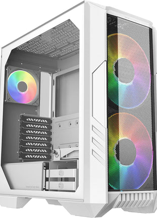 Cooler Master HAF 500 White High Airflow ATX Mid-Tower, Mesh Front Panel, Dual 200mm Customizable ARG Lighting Fans, Rotatable GPU Fan, USB 3.2 Gen 2 Type C and Tempered Glass (H500-WGNN-S00)