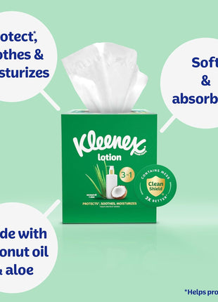 Kleenex Lotion Facial Tissues with Coconut Oil, 3 Flat Boxes, 120 Tissues Per Box, 3-Ply