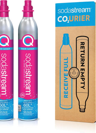 SodaStream CO2 Gas Refill Pack, 2 x 60L Pink Quick Connect Cylinders, Soda Stream CO2 Refill, Return to Earn $15 Amazon.com Gift Card, Compatible with TERRA, ART, ENSO, E-TERRA, E-DUO & Other Brands