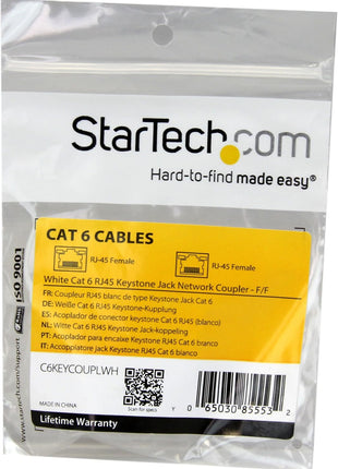 StarTech.com White Cat 6 RJ45 Keystone Jack Network Coupler F/F - RJ45 Coupler - Cat6 Coupler - F/F Cat6 Keystone Jack White Modular (C6KEYCOUPLWH)