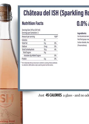 Chateau del ISH Sparkling Non Alcoholic Rose, Award Winning Non-Alcoholic Spirits, Gluten Free, Low Calorie, Zero Proof, Alcohol Free Wine with Dealcoholized Pinot Noir & Merlot Grapes, 750 ml Bottle