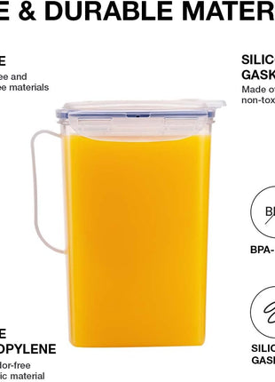 LocknLock Aqua Fridge Door Water Jug with Handle BPA Free Plastic Pitcher with Flip Top Lid Perfect for Making Teas and Juices, 2 Quarts, Clear