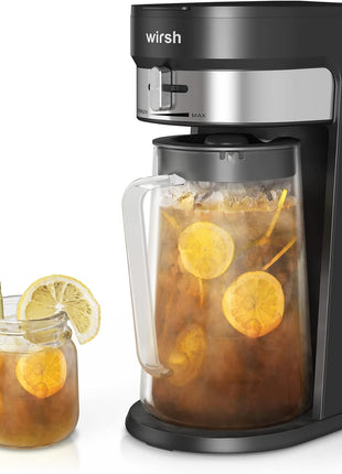 wirsh Iced Tea Maker with 3QT Pitcher, Iced Coffee Maker with Strength Control and Reusable Filter, Perfect For Iced Coffee, Latte, Tea, Lemonade, Flavored Water, Black