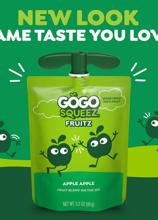GoGo squeeZ Applesauce and Fruit Puree, Apple Apple, 3.2 oz (Pack of 18), Unsweetened Fruit Snacks for Kids, Gluten Free, Nut Free and Dairy Free, Recloseable Cap, BPA Free Pouches