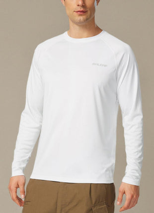 baleaf Men's Sun Protection Shirts UV SPF T-Shirts UPF 50+ Long Sleeve Rash Guard Fishing Running Quick Dry White Size L