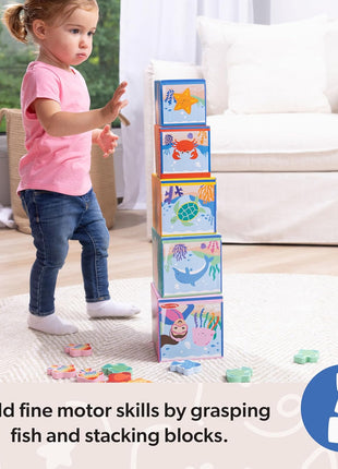 Melissa & Doug® Ms. RachelTM Sort and Count Nesting and Stacking Blocks with Wooden Fish Preschool Learning Toy for Boys, Girls - FSC Certified