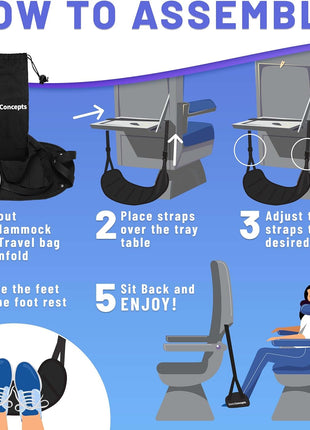 BASIC CONCEPTS Airplane Foot Hammock for Plane Travel Essentials - Airplane Travel Essentials, Long Flight Foot Rest - Plane Gadgets