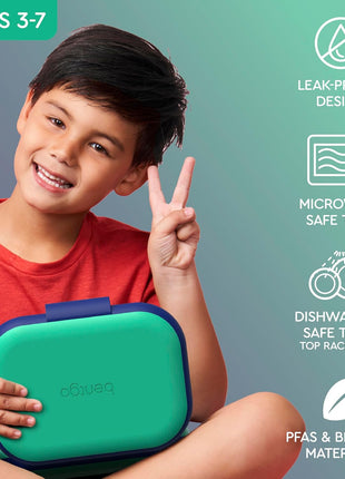 Bentgo Chill Kids 4-Compartment Bento Box Leakproof Lunch Box | Built-In Ice Pack, 3.3 Cup Capacity, BPA-Free, Microwave & Dishwasher Safe Tray, Ideal for Ages 3–7 (Green/Navy)