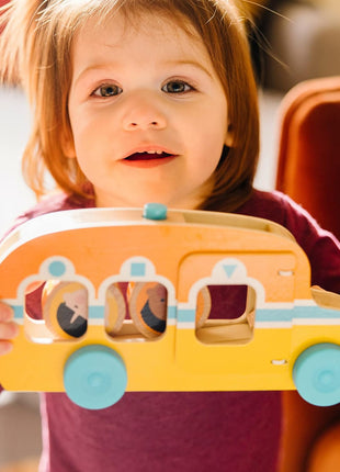Melissa & Doug GO Tots Wooden Roll & Ride Bus with 3 Disks School Bus Toys for Babies and Toddlers - FSC-Certified Materials