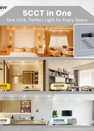 Ensenior 12 Pack 6 Inch LED Recessed Ceiling Light, Dimmable, 2700K-5000K 5CCT, 1200LM 12W 120V, High Brightness Canless Wafer Downlight - ETL&FCC&IC