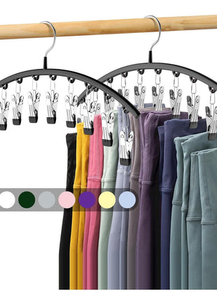 Volnamal Legging Organizer for Closet,2 Pack Metal Yoga Pants Hangers w/10 Clips Hold 20 Leggings,Space Saving Hanging Closet Organizer Clothes Hanger College Dorm Essentials Apartment Essential,Black