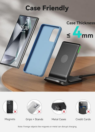 INIU Wireless Charger, 15W Fast Wireless Charging Station with Sleep-Friendly Adaptive Light Compatible with iPhone 17 16 15 14 13 12 Pro Max Samsung Galaxy S25 S24 S23 Note 20 Google etc