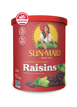 Sun Maid California Sun Dried Raisins   13 oz Resealable Canister   Dried Fruit Snack for Lunches, Back to School Snacks, and Natural Sweeteners