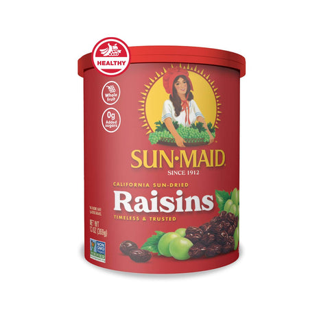 Sun Maid California Sun Dried Raisins   13 oz Resealable Canister   Dried Fruit Snack for Lunches, Back to School Snacks, and Natural Sweeteners