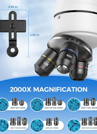 Compound Binocular Microscope for Kids & Students, 40X-2000X Magnification, Microscope Kit with Slides & Specimens, Lab Equipment for School Biology Class & Home Science Experiments