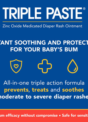 Triple Paste 3X Max Diaper Rash Ointment for Baby, Maximum Strength with 40% Zinc Oxide Ointment for Serious Diaper Rash, 2 oz Tube