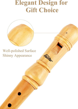 Eastar Soprano Beginners Recorder Baroque fingering C Key Maple Descant Recorder Instrument for Kids Adults, 3 Piece Recorder With Hard Case, Fingering Chart, Cleaning Kit, ERS-31BM