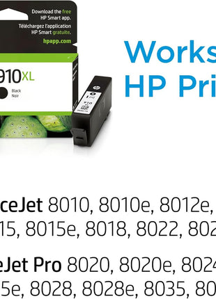 HP 910XL Black High-yield Ink Cartridge for HP Printers | Works with Printer Series: OfficeJet 8010, 8020; OfficeJet Pro 8020, 8030 | Eligible for Instant Ink | 3YL65AN