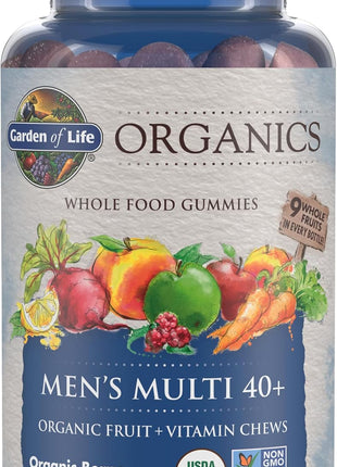 Garden of Life Organics Men 40+ Gummy Multivitamin, 120 Gummies | Certified Organic, Non-GMO, Vegan, Kosher, Complete Multi Methyl B12, C & D3, Gluten, Soy & Dairy Free, Real Fruit