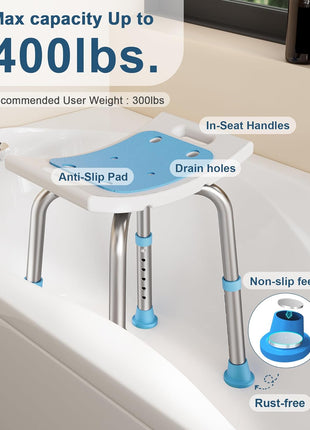 HOMLAND Shower Chair for Inside Shower, Adjustable Height Shower Stool | Shower Seat for Inside Tub Bathroom Bench Bath Chair for Elderly and Disabled, Lightweight Aluminum Frame - Light Blue