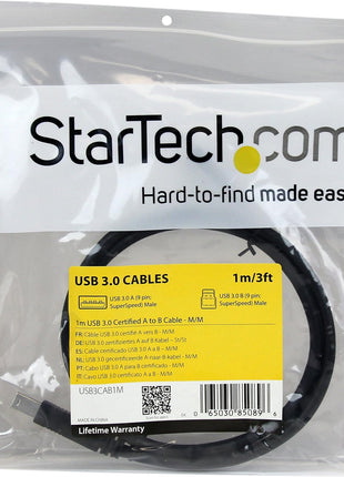 StarTech.com 1m 3 ft Certified SuperSpeed USB 3.0 A to B Cable Cord - USB 3 Cable - 1x USB 3.0 A (M), 1x USB 3.0 B (M) - 1 meter, Black (USB3CAB1M)