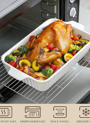 MALACASA Casserole Dishes for Oven, Ceramic Baking Dishes Set of 4, White | Rectangular Deep Lasagna Pans with Handles for Roasting Vegetable, Cake, Durable Bakeware, Wedding Gift(9.4/11.1/12.2/14.7")