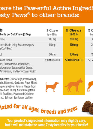 Zesty Paws Dog Allergy Relief Chews, Dog Probiotics for Itchy Skin and Ears, Salmon, 90ct (Pack of 2)