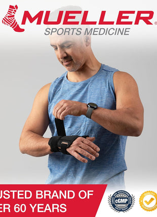 MUELLER Sports Medicine Adjust to Fit Thumb Brace, Spica Splint, Thumb Pain Relief Stabilizer for Men and Women, Ideal for De Quervain's Tenosynovitis, Arthritis, Sprains, Fits Right or Left, Black, One Size