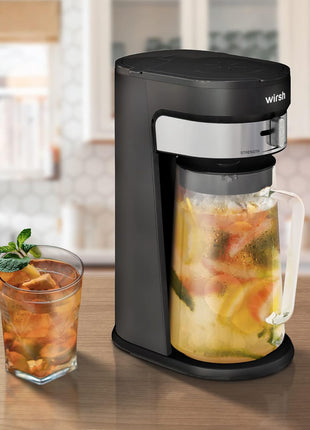 wirsh Iced Tea Maker with 3QT Pitcher, Iced Coffee Maker with Strength Control and Reusable Filter, Perfect For Iced Coffee, Latte, Tea, Lemonade, Flavored Water, Black