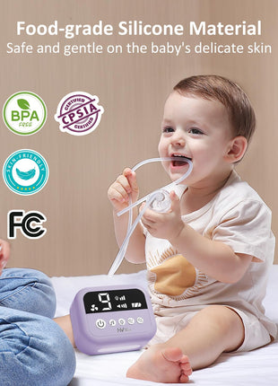 HEYVALUE Nasal Aspirator for Baby, Hospital Grade Nose Sucker with 9 Levels Suction, Night Light and Nursery Rhyme Soothing, Electric Nose Suction for Baby with Food-Grade Silicone Tips Purple