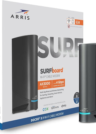 ARRIS (G34) - Cable Modem Router Combo - Fast DOCSIS 3.1 Gigabit WiFi 6 (AX3000), Approved for Comcast Xfinity, Cox, Spectrum & More, 1 Gbps Max Internet Speeds