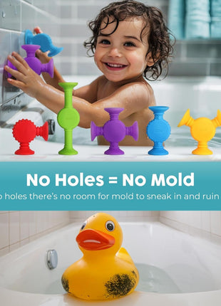 BUNMO Bath Toys Suction - Connect, Build, Create - Toddler Bath Toys - Hours of Fun & Creativity - Fine Motor Skills - Stimulating Sensory Toys - Non-Mouthable Toy - Textured 10 Pack