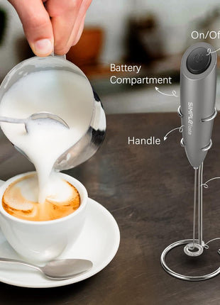 SIMPLETaste Milk Frother Handheld Battery Operated Electric Foam Maker, Drink Mixer with Stainless Steel Whisk and Stand for Cappuccino, Bulletproof Coffee, Latte