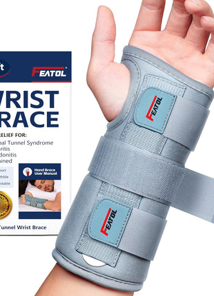 FEATOL Wrist Brace Hand Brace, Carpal Tunnel Wrist Splint Night Support for Women Men, Pain Relief Support  Tendonitis, Arthritis, Sprain, Right Hand, Small/Medium