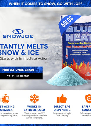 Snow Joe Crystal Blue Snow & Ice Melter, Heat-Generating Crystals, 50 Lb Bag - Fast-Acting Commercial Deicer and Remover for Concrete, Driveway, Sidewalk, and Outdoor Spaces