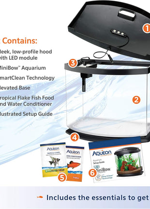 Aqueon LED MiniBow Small Aquarium Fish Tank Kit with SmartClean Technology, Black, 5 Gallon