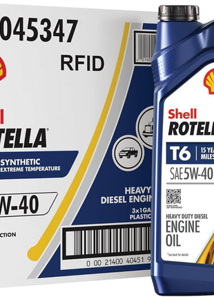 Shell Rotella T6 Full Synthetic 5W-40 Diesel Engine Oil, 1 Gallon (3 Pack)