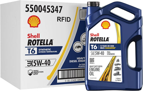 Shell Rotella T6 Full Synthetic 5W-40 Diesel Engine Oil, 1 Gallon (3 Pack)