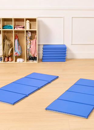 ECR4Kids Everyday Folding Rest Time Mat, 4-Section, 1in, Sleeping Pad, Blue/Grey