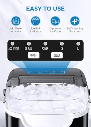 COWSAR Ice Maker Countertop, Portable Ice Machine with Self-Cleaning, 26.5 lbs/24Hrs, 8 Ice Cubes in 6 Mins, Ice Basket and Scoop, Ideal for Home, Kitchen, Bar, Camping