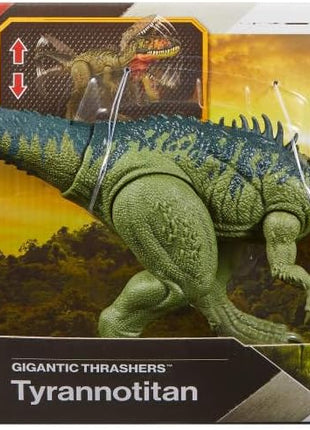 Mattel Jurassic World Rebirth Gigantic Thrashers Tyrannotitian Dinosaur Figure Toy, 2 Tail Activated Rampage Attacks, Digital Play