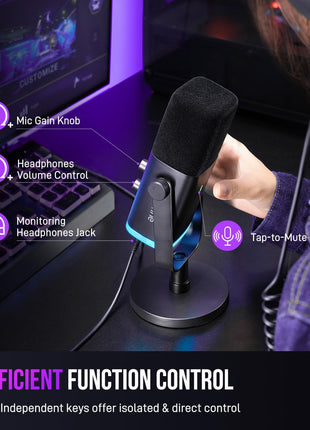 FIFINE AmpliGame AM8 USB/XLR Dynamic Microphone for Gaming Streaming | Podcast Mic with RGB Light, Mute Button, Headphones Jack, Desktop Stand, for Vocal Recording Singing YouTube
