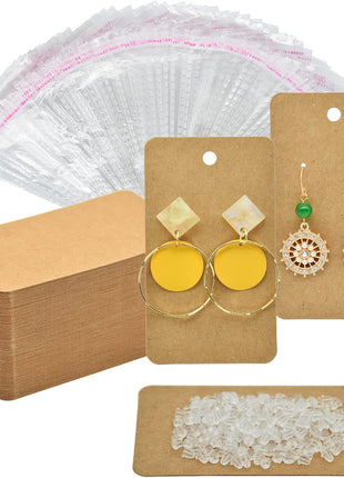 Twavang Earring Display Cards with 100Pcs Earring Holder Cards, 100 Pairs Clear Earring Backs and 100Pcs Self Adhesive Bags for Earrings Jewelry Display (Brown, 3.5 inch x 2 inch)