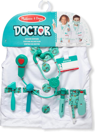 Melissa & Doug Doctor Costume, Pretend Play Dress Up Set (8-Pc) Stethoscope, Coat & Accessories, Role Play Toys for Kids 3+
