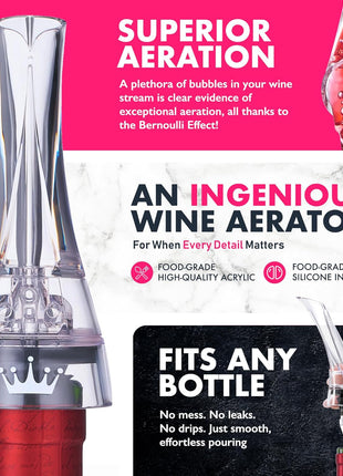 Wine Aerator Pourer Spout – Updated 2026 Professional Wine Aerator for Superior Flavor, Enhanced Bouquet & Rich, Smooth Finish. No-Leak, No-Drip, Spill-Free Design. Includes Wine Guide eBook